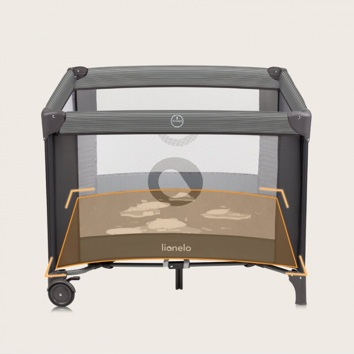 Tarc de joaca copii, Lionelo, Bonnie, Pana la 15 kg, 100 x 100 cm, Cu roti, salteluta din spuma, Gri inchis [15]
