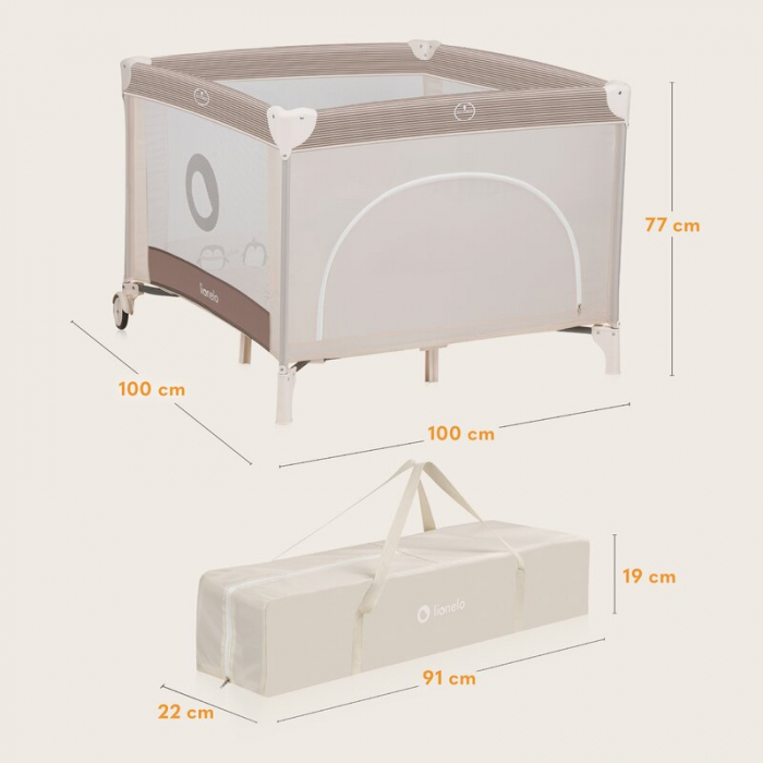 Tarc de joaca copii, Lionelo, Bonnie, Pana la 15 kg, 100 x 100 cm, Beige Sand [13]