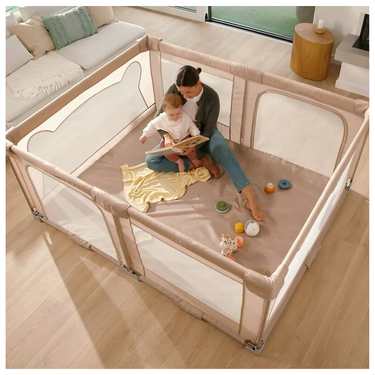 Tarc de joaca copii, Lionelo, Florence Easy Fold, 150 x 180 x 75 cm, Pliere, depliere automata, Include geanta de transport, Din plasa, Cu doua intrari laterale, 0-48 luni, [11]
