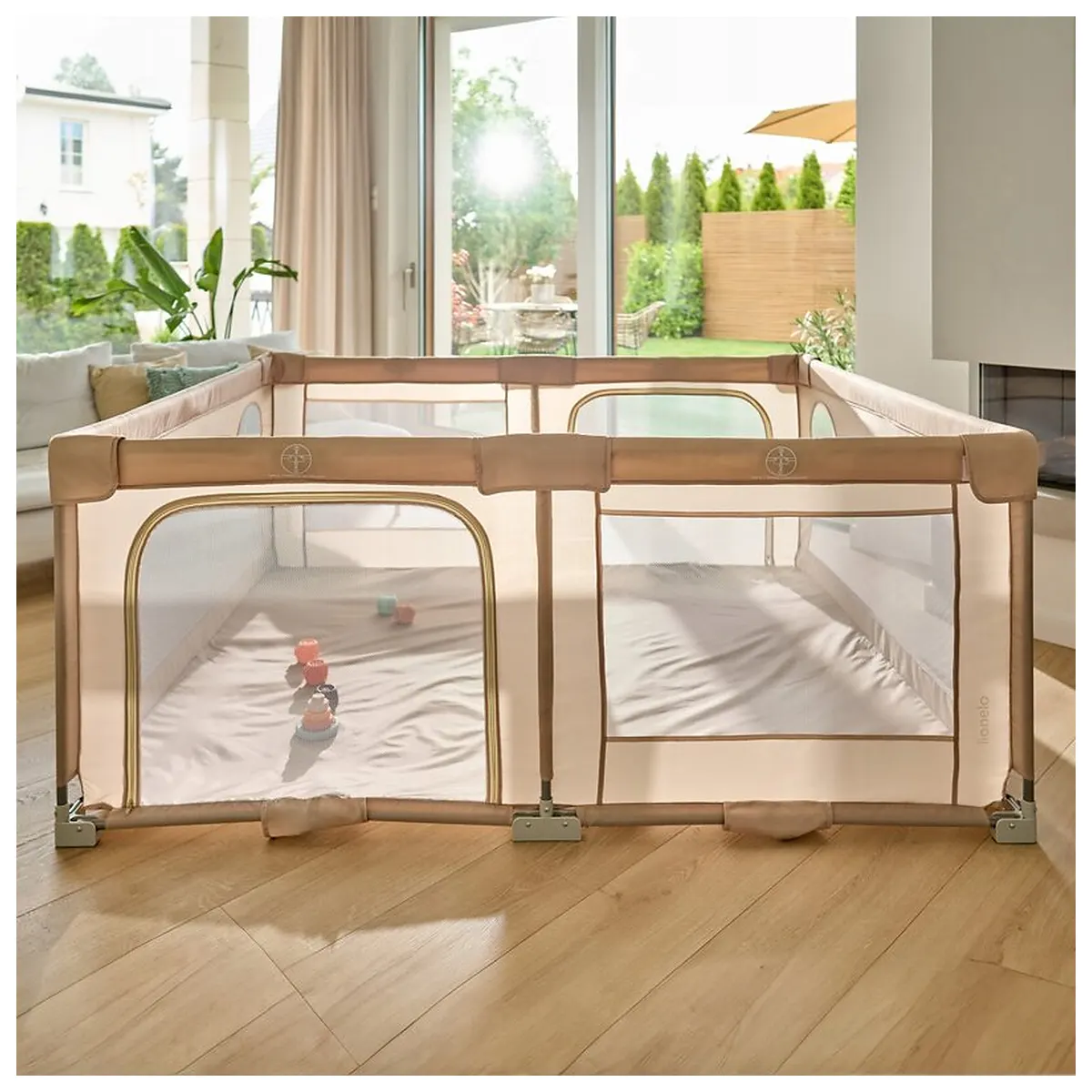 Tarc de joaca copii, Lionelo, Florence Easy Fold, 150 x 180 x 75 cm, Pliere, depliere automata, Include geanta de transport, Din plasa, Cu doua intrari laterale, 0-48 luni, [14]