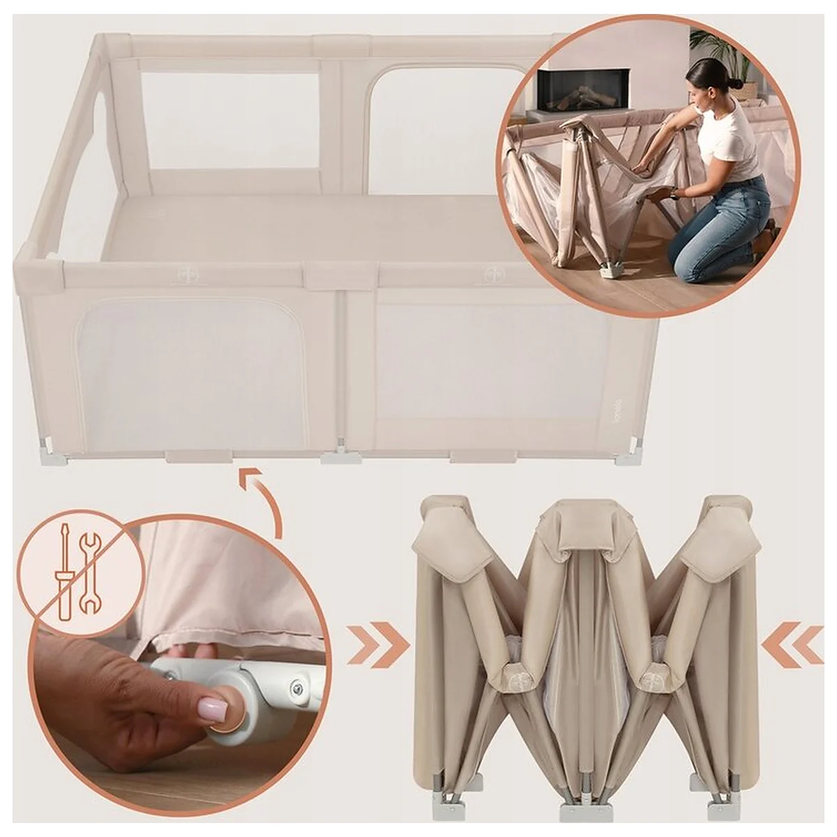 Tarc de joaca copii, Lionelo, Florence Easy Fold, 150 x 180 x 75 cm, Pliere, depliere automata, Include geanta de transport, Din plasa, Cu doua intrari laterale, 0-48 luni, [13]
