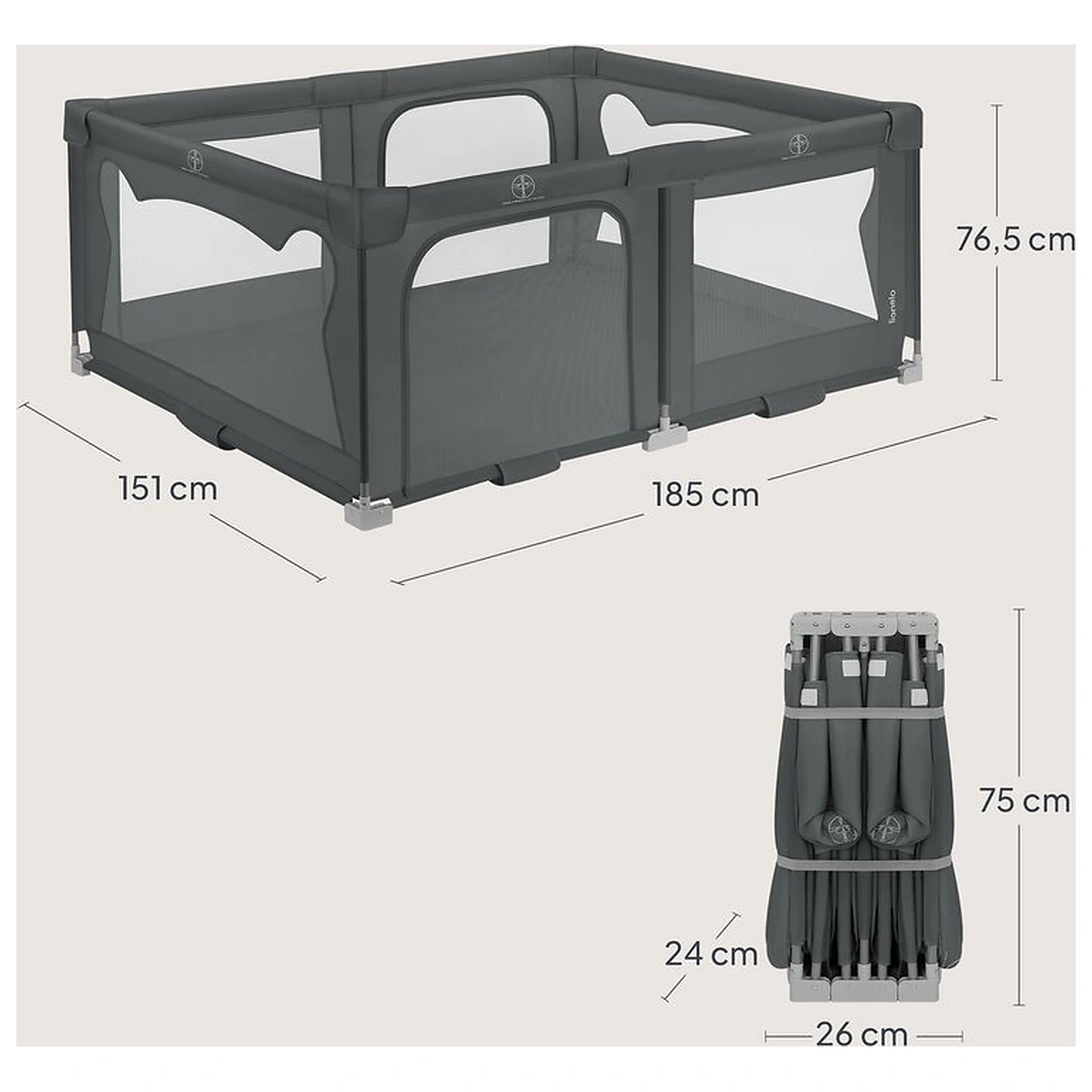 Tarc de joaca copii, Lionelo, Florence Easy Fold, 150 x 180 x 75 cm, Pliere, depliere automata, Include geanta de transport, Din plasa, Cu doua intrari laterale, 0-48 luni, [8]