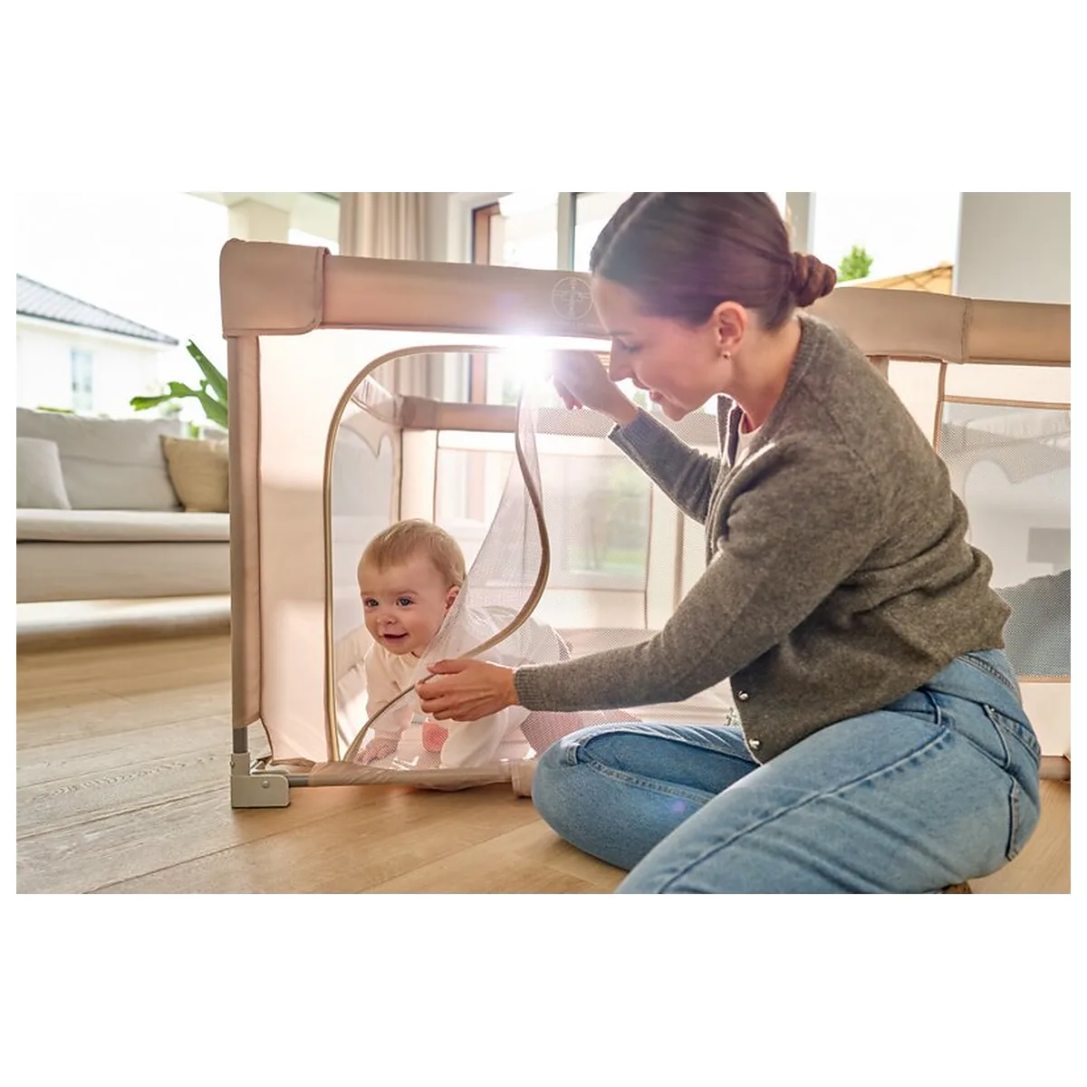 Tarc de joaca copii, Lionelo, Florence Easy Fold, 150 x 180 x 75 cm, Pliere, depliere automata, Include geanta de transport, Din plasa, Cu doua intrari laterale, 0-48 luni, [11]