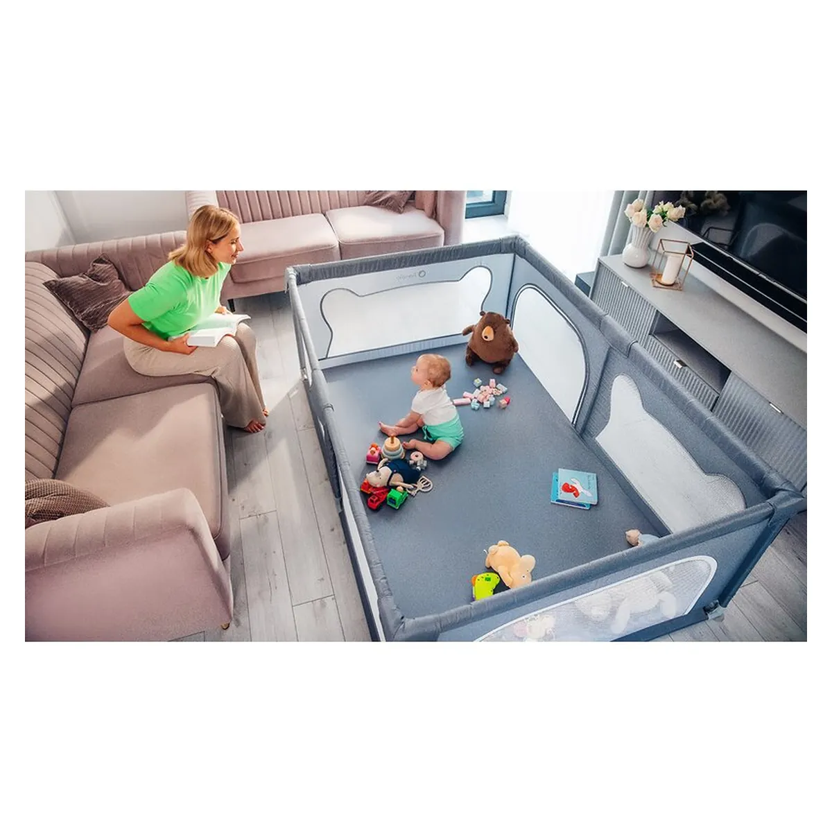 Tarc de joaca copii, Lionelo, Willow, 127 x 187 cm, Cu doua intrari laterale si fermoar [25]