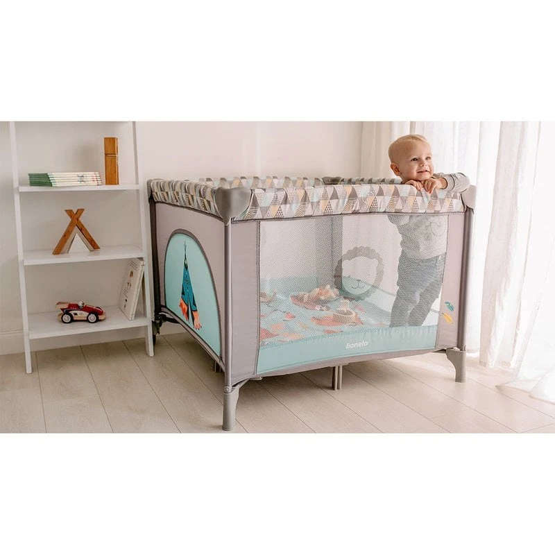 Lionelo - Tarc de joaca Lene, Cu roti, Cu intrare laterala cu fermoar, 100 x 100 cm, Conform cu standardul europeane de securitate EN12227, Grey Scandi [7]
