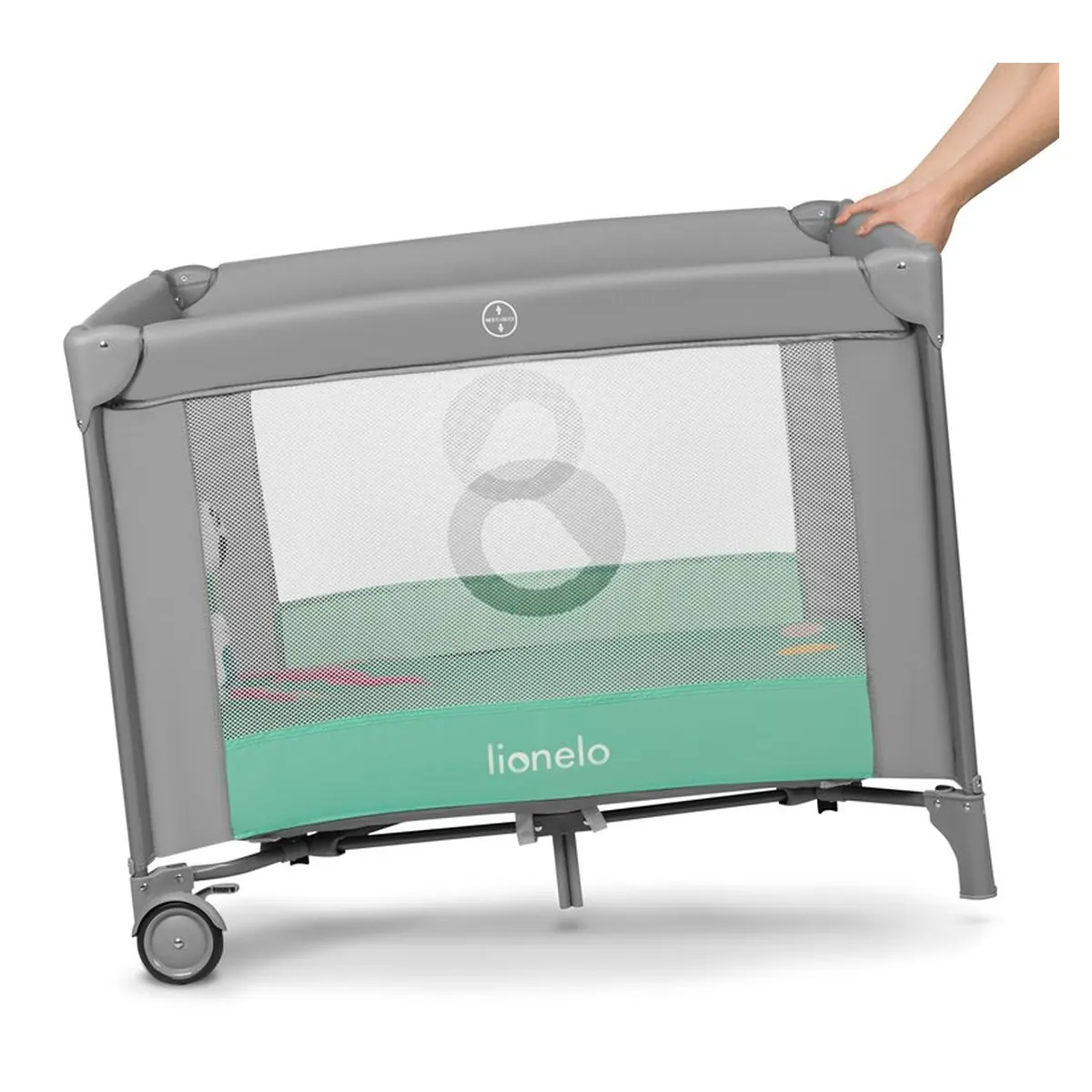 Tarc de joaca Mille, Pliabil, Include covor educational incorporat cu 4 jucarii Velcro si geanta de transport, Cu roti si inchidere laterala, Saltea din spuma, 100x100 cm Verde [8]