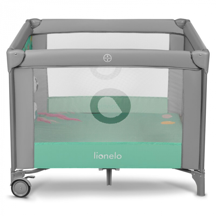 Tarc de joaca Mille, Pliabil, Include covor educational incorporat cu 4 jucarii Velcro si geanta de transport, Cu roti si inchidere laterala, Saltea din spuma, 100x100 cm Verde [3]