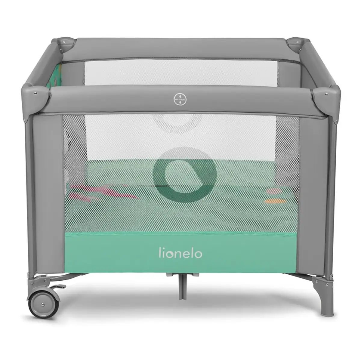 Tarc de joaca Mille, Pliabil, Include covor educational incorporat cu 4 jucarii Velcro si geanta de transport, Cu roti si inchidere laterala, Saltea din spuma, 100x100 cm Verde [7]