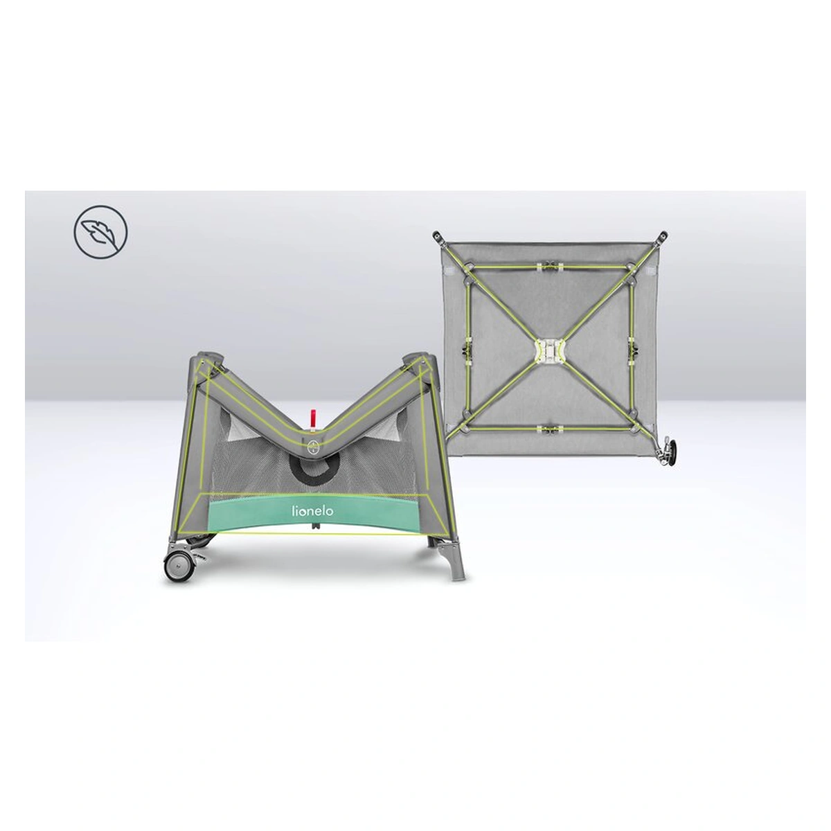 Tarc de joaca Mille, Pliabil, Include covor educational incorporat cu 4 jucarii Velcro si geanta de transport, Cu roti si inchidere laterala, Saltea din spuma, 100x100 cm Verde [22]