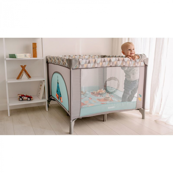 Lionelo - Tarc de joaca Lene, Cu roti, Cu intrare laterala cu fermoar, 100 x 100 cm, Conform cu standardul europeane de securitate EN12227, Grey Scandi [7]