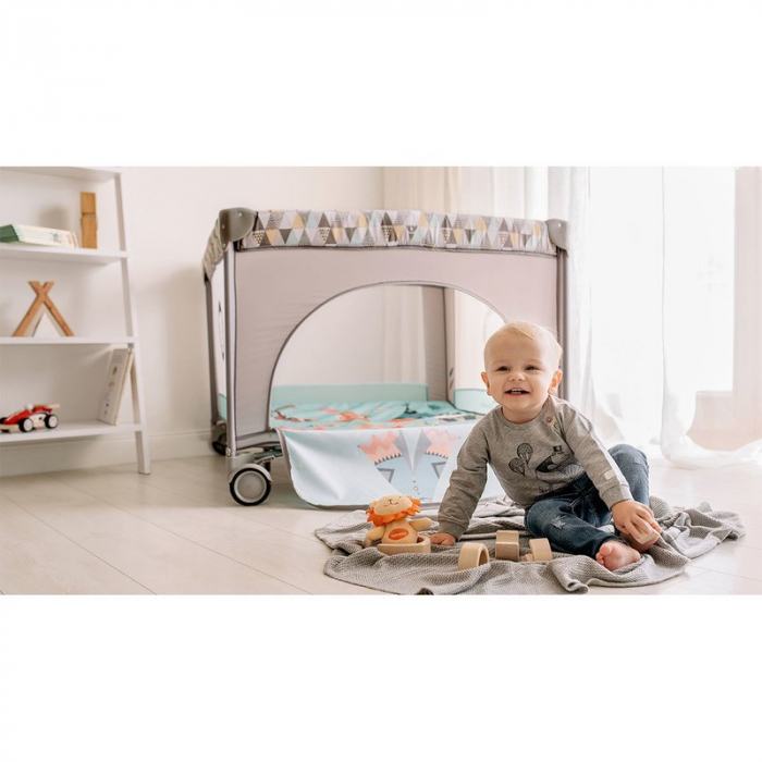 Lionelo - Tarc de joaca Lene, Cu roti, Cu intrare laterala cu fermoar, 100 x 100 cm, Conform cu standardul europeane de securitate EN12227, Grey Scandi [6]