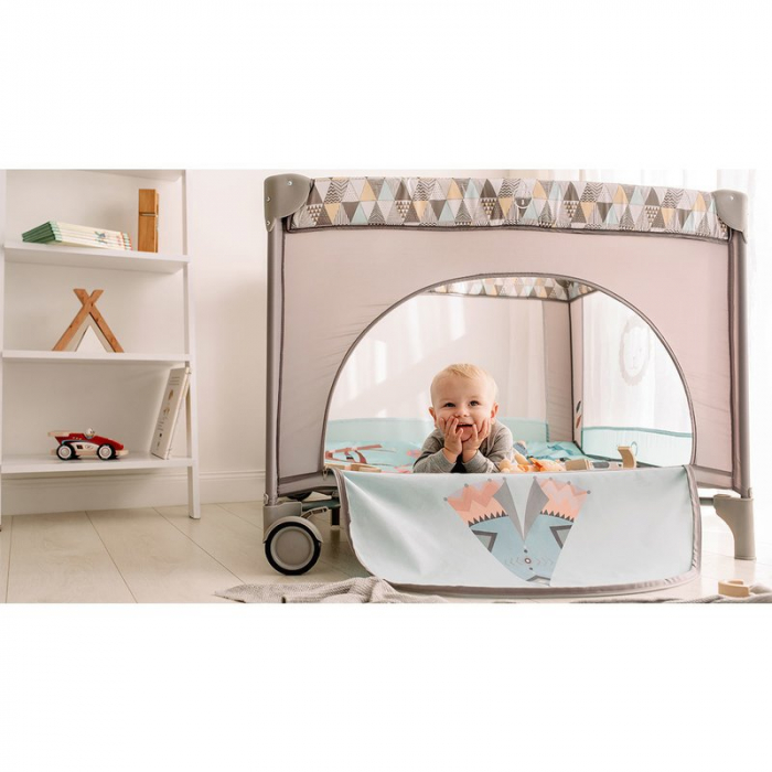 Lionelo - Tarc de joaca Lene, Cu roti, Cu intrare laterala cu fermoar, 100 x 100 cm, Conform cu standardul europeane de securitate EN12227, Grey Scandi [5]