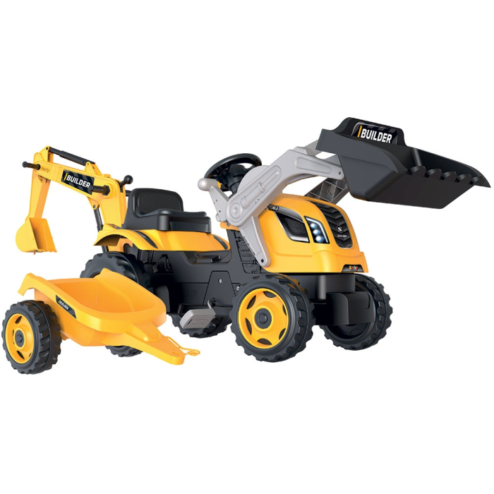 Tractor cu pedale si remorca Smoby Builder Max, Galben [2]