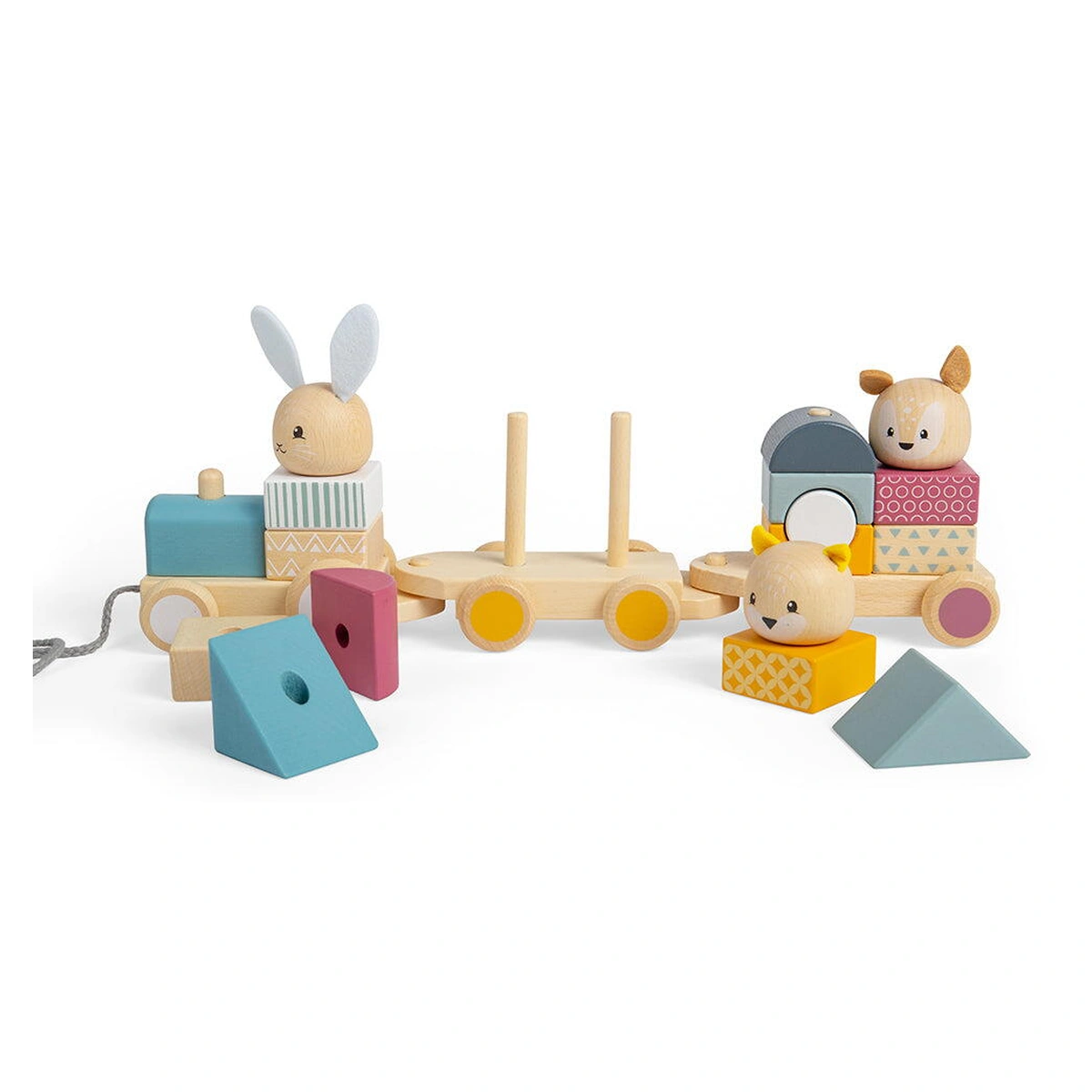Trenulet cu forme Animalute vesele BIGJIGS din lemn [8]