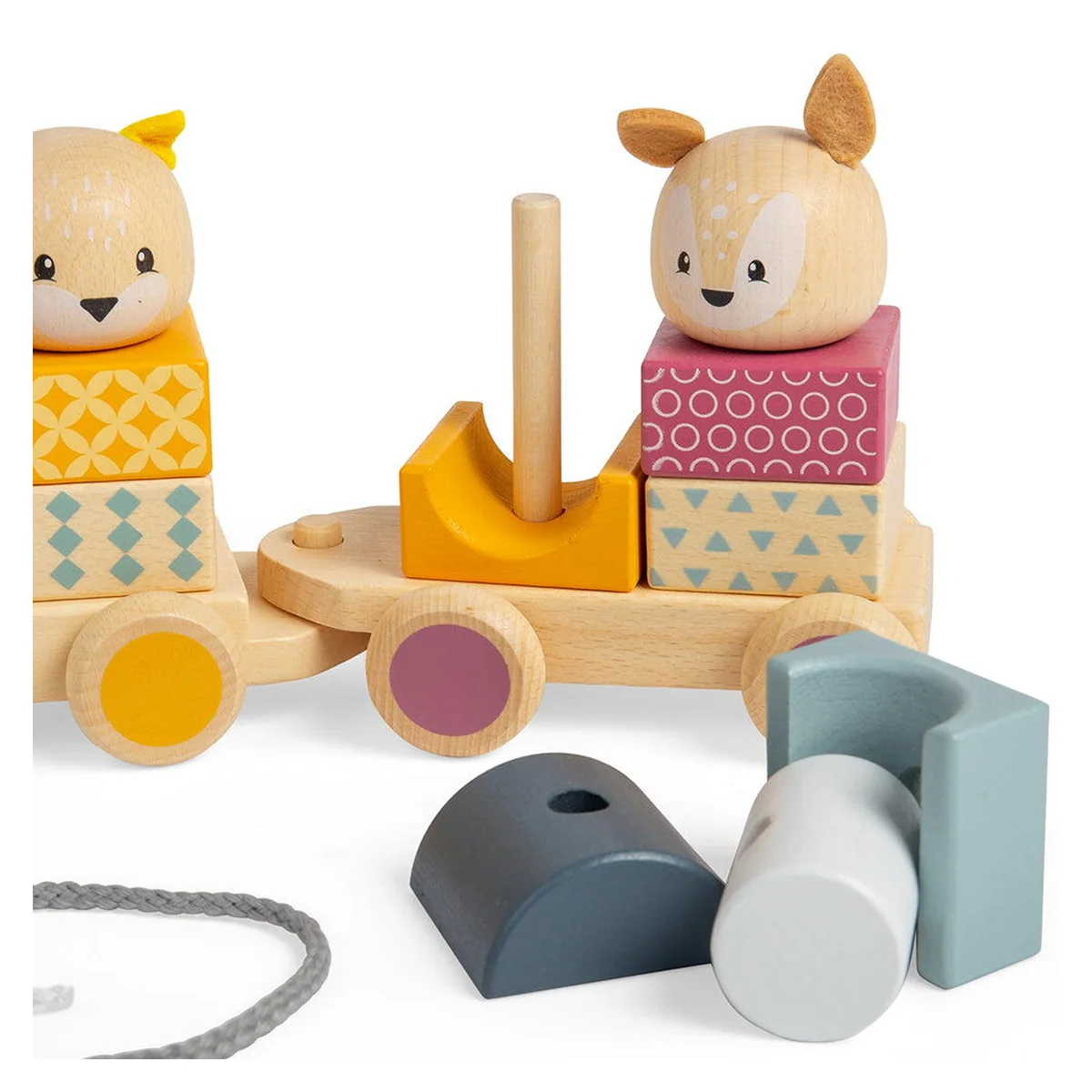 Trenulet cu forme Animalute vesele BIGJIGS din lemn [7]
