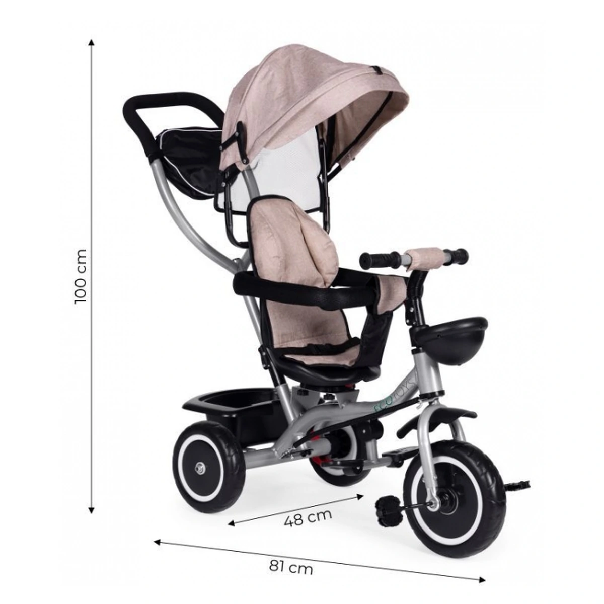 Tricicleta 2 in 1 pentru copii, scaun rotativ 360°, Ecotoys WQL-066-52 - Bej [9]