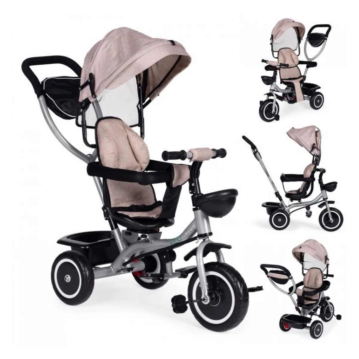 Tricicleta 2 in 1 pentru copii, scaun rotativ 360°, Ecotoys WQL-066-52 - Bej [2]