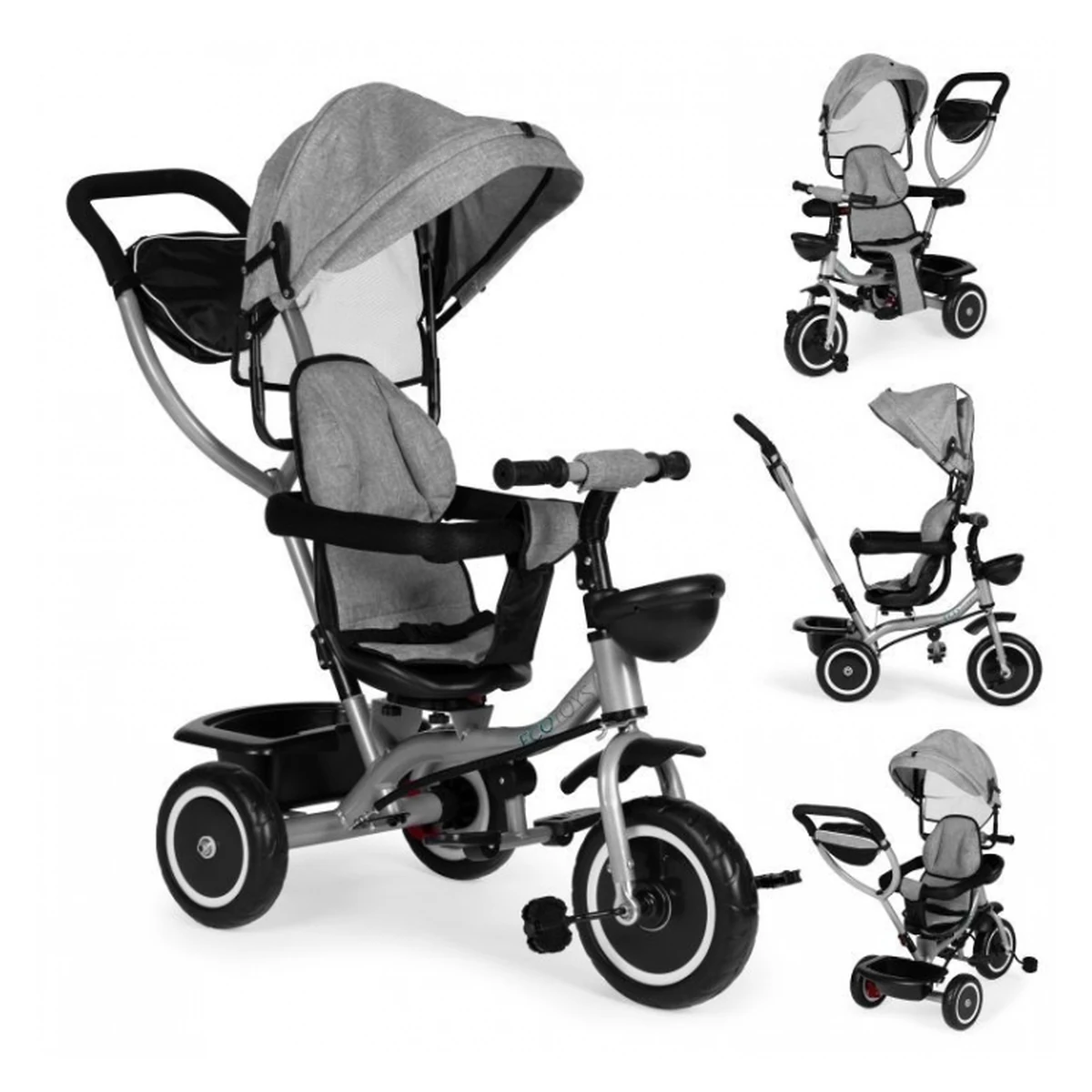 Tricicleta 2 in 1 copii Ecotoys WQL-066-52 Gri, scaun 360° [2]