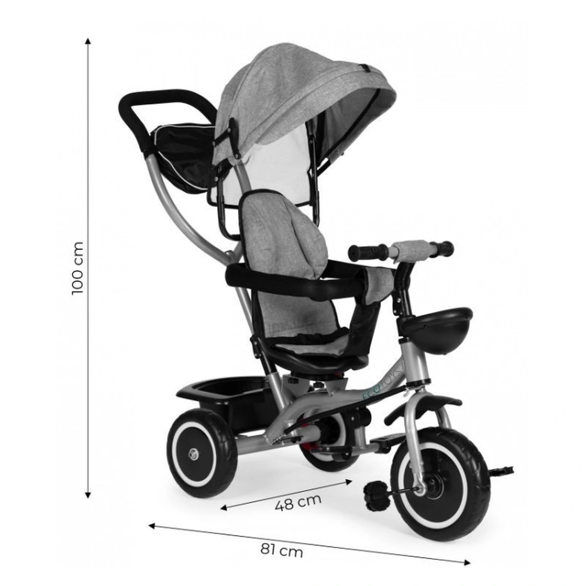 Tricicleta 2 in 1 copii Ecotoys WQL-066-52 Gri, scaun 360° [9]
