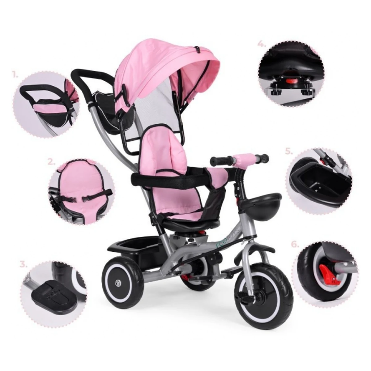 Tricicleta 2 in 1 pentru copii, Ecotoys WQL-066-52 - Roz [8]