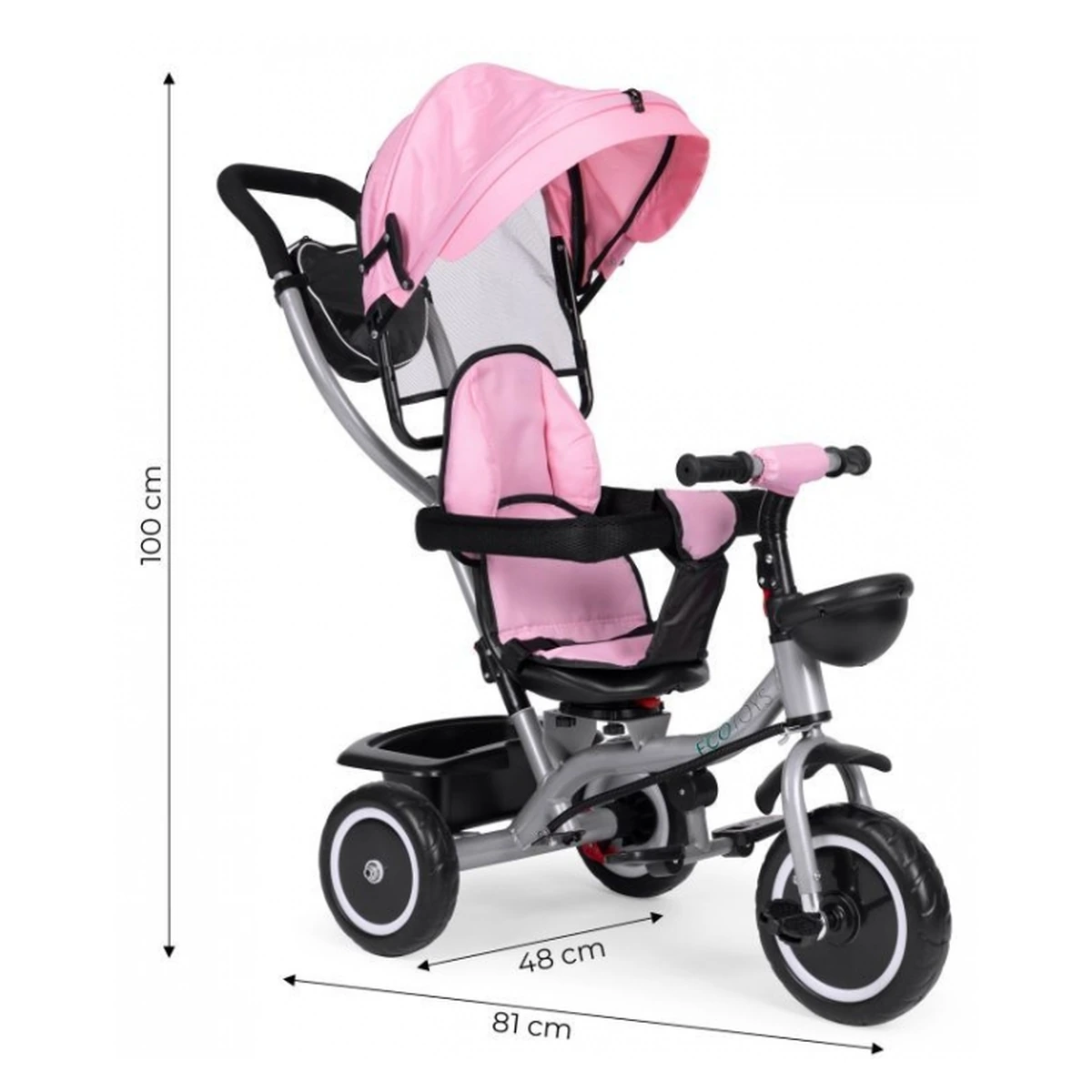 Tricicleta 2 in 1 pentru copii, Ecotoys WQL-066-52 - Roz [9]