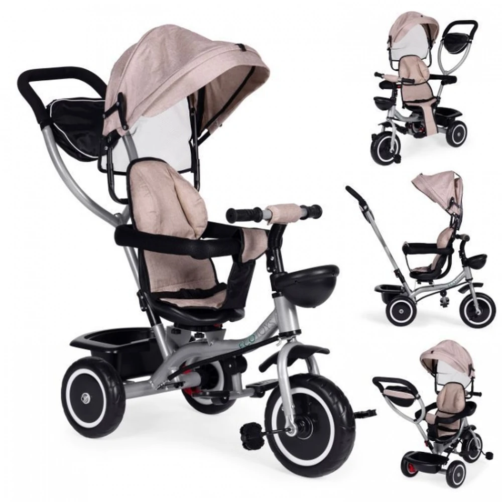 Tricicleta 2 in 1 pentru copii, scaun rotativ 360°, roti din spuma EVA, Ecotoys WQL-066-52 - Bej [2]