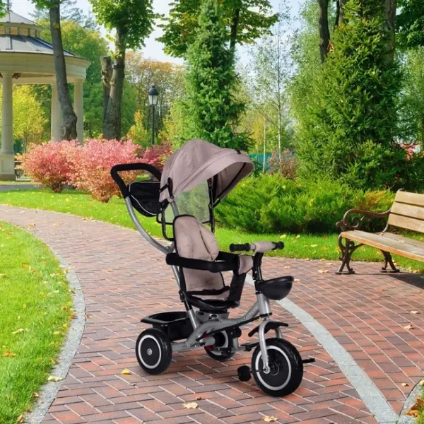Tricicleta 2 in 1 pentru copii, scaun rotativ 360°, roti din spuma EVA, Ecotoys WQL-066-52 - Bej [3]
