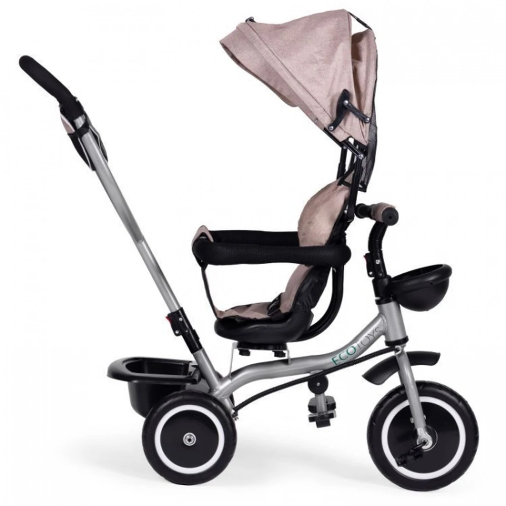 Tricicleta 2 in 1 pentru copii, scaun rotativ 360°, roti din spuma EVA, Ecotoys WQL-066-52 - Bej [6]