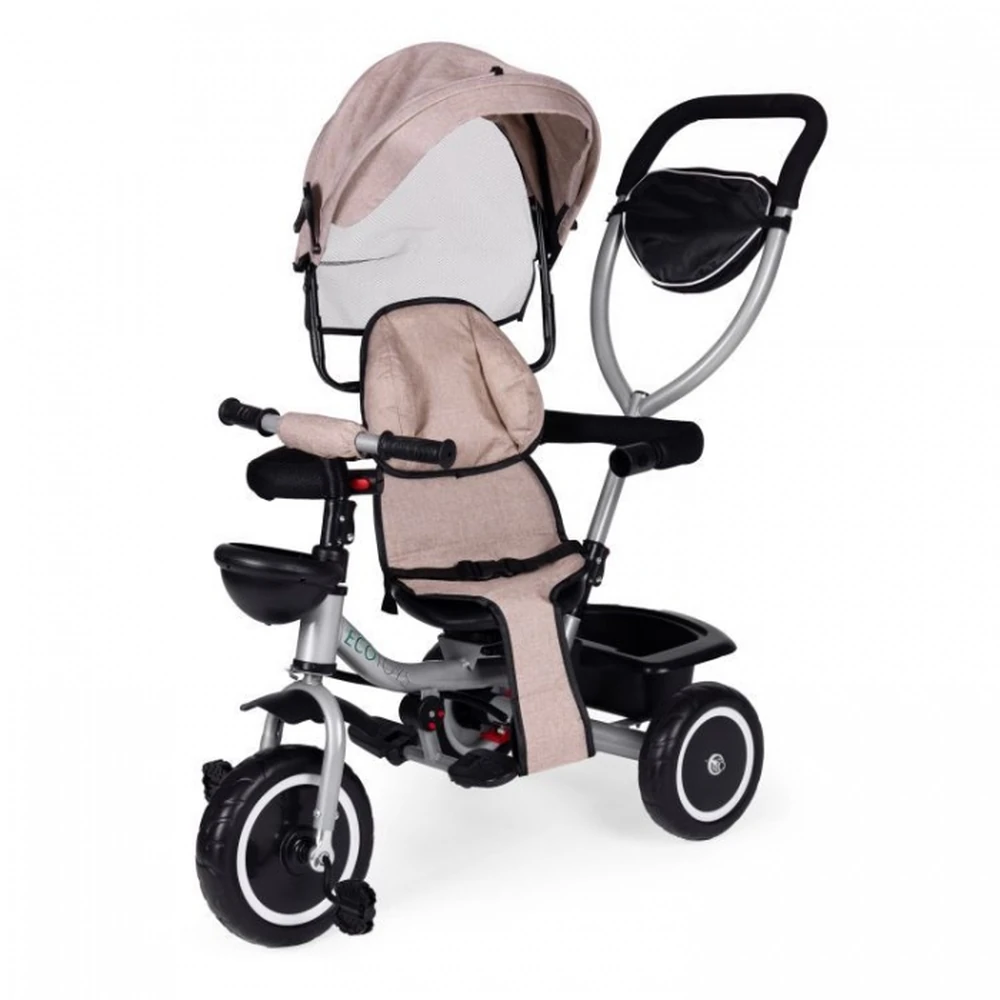 Tricicleta 2 in 1 pentru copii, scaun rotativ 360°, roti din spuma EVA, Ecotoys WQL-066-52 - Bej [7]