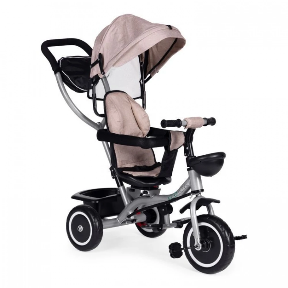 Tricicleta 2 in 1 pentru copii, scaun rotativ 360°, roti din spuma EVA, Ecotoys WQL-066-52 - Bej [1]