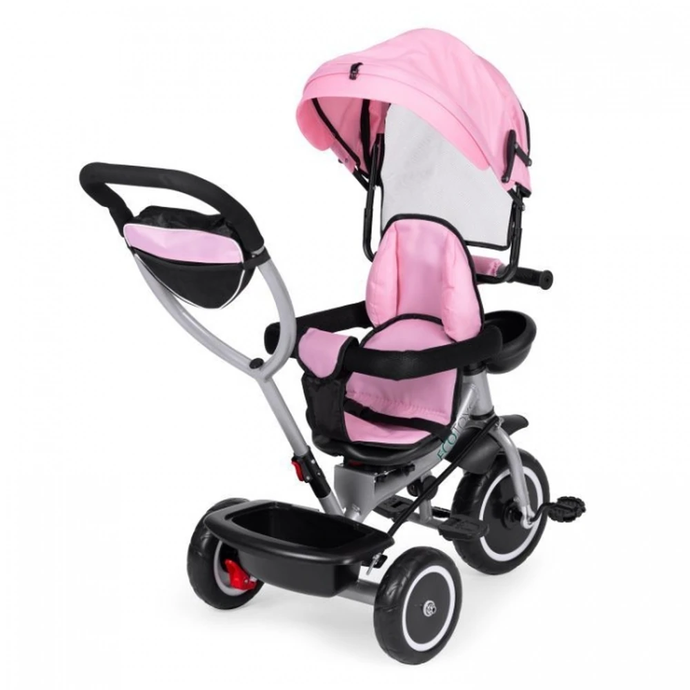 Tricicleta 2 in 1 pentru copii, scaun rotativ 360°, roti din spuma EVA, Ecotoys WQL-066-52 - Roz [4]