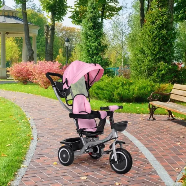 Tricicleta 2 in 1 pentru copii, scaun rotativ 360°, roti din spuma EVA, Ecotoys WQL-066-52 - Roz [3]