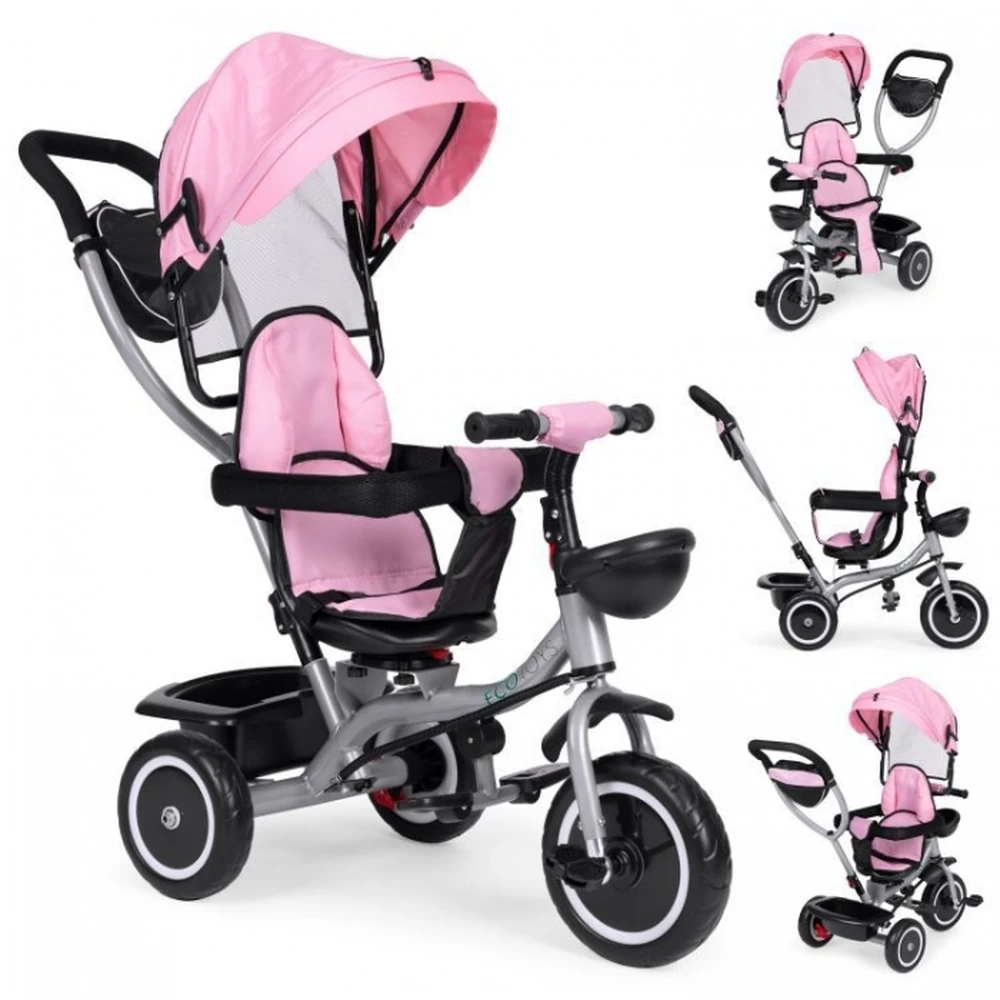 Tricicleta 2 in 1 pentru copii, scaun rotativ 360°, roti din spuma EVA, Ecotoys WQL-066-52 - Roz [2]