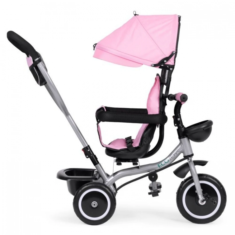 Tricicleta 2 in 1 pentru copii, scaun rotativ 360°, roti din spuma EVA, Ecotoys WQL-066-52 - Roz [5]