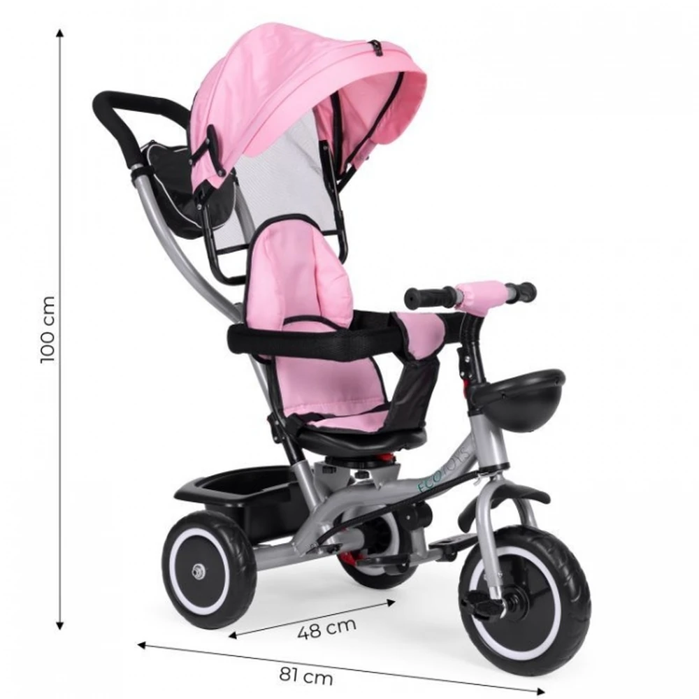 Tricicleta 2 in 1 pentru copii, scaun rotativ 360°, roti din spuma EVA, Ecotoys WQL-066-52 - Roz [9]
