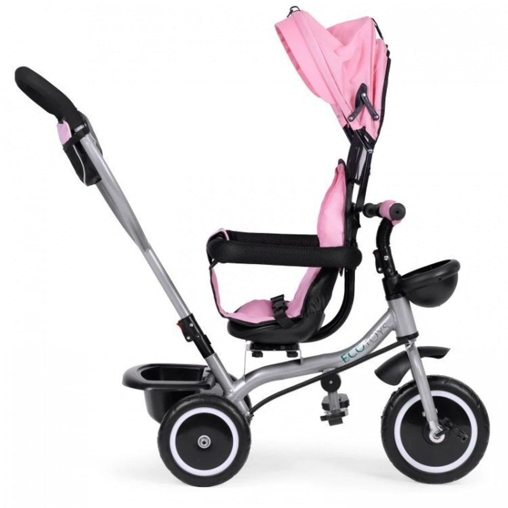 Tricicleta 2 in 1 pentru copii, scaun rotativ 360°, roti din spuma EVA, Ecotoys WQL-066-52 - Roz [6]