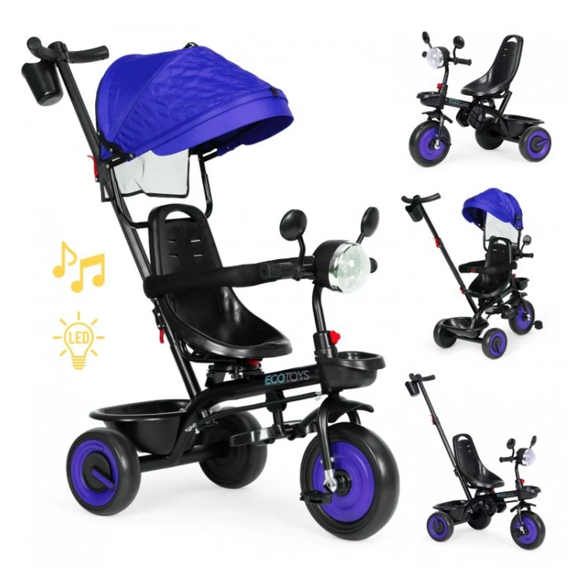 Tricicleta 3 in 1 copii Ecotoys WQL-066-51 – Albastru, scaun rotativ 360°, roti EVA [2]