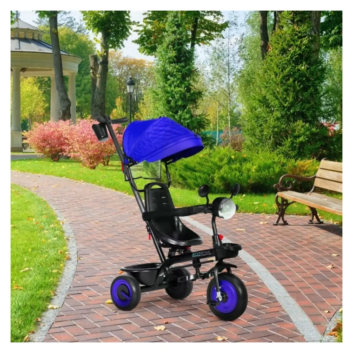 Tricicleta 3 in 1 copii Ecotoys WQL-066-51 – Albastru, scaun rotativ 360°, roti EVA [3]