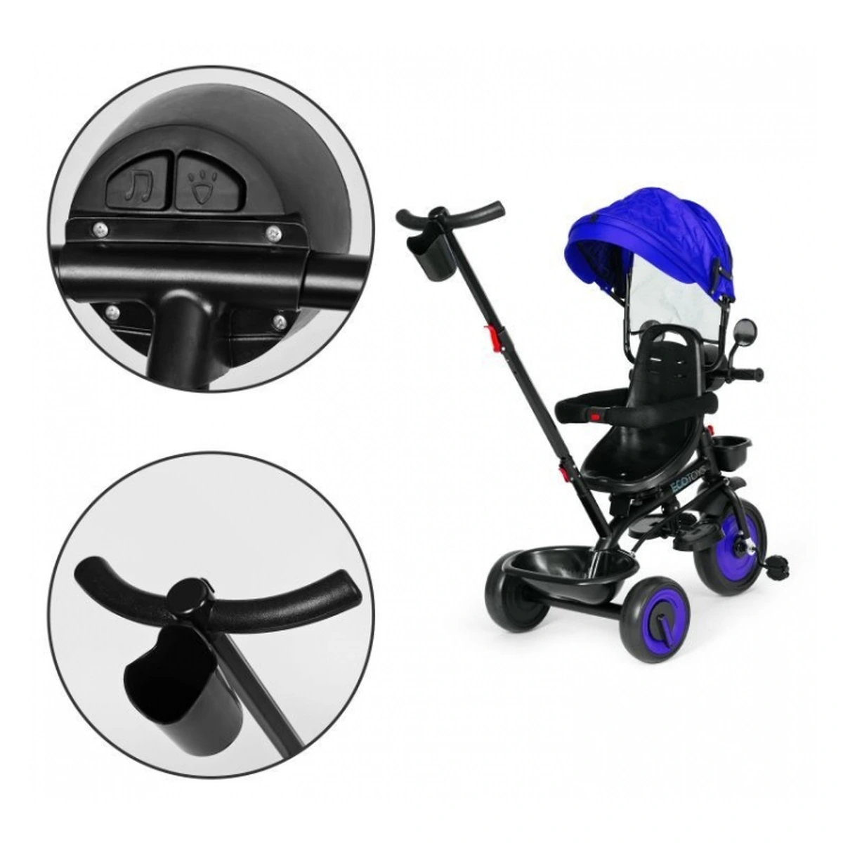 Tricicleta 3 in 1 copii Ecotoys WQL-066-51 – Albastru, scaun rotativ 360°, roti EVA [12]