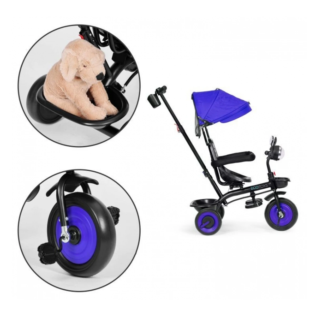 Tricicleta 3 in 1 copii Ecotoys WQL-066-51 – Albastru, scaun rotativ 360°, roti EVA [13]