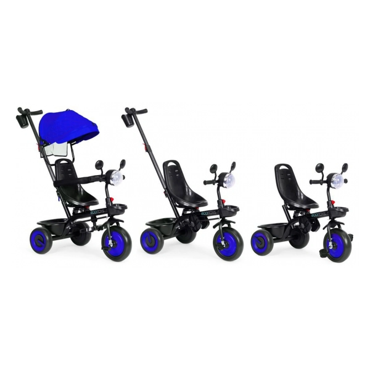 Tricicleta 3 in 1 copii Ecotoys WQL-066-51 – Albastru, scaun rotativ 360°, roti EVA [9]