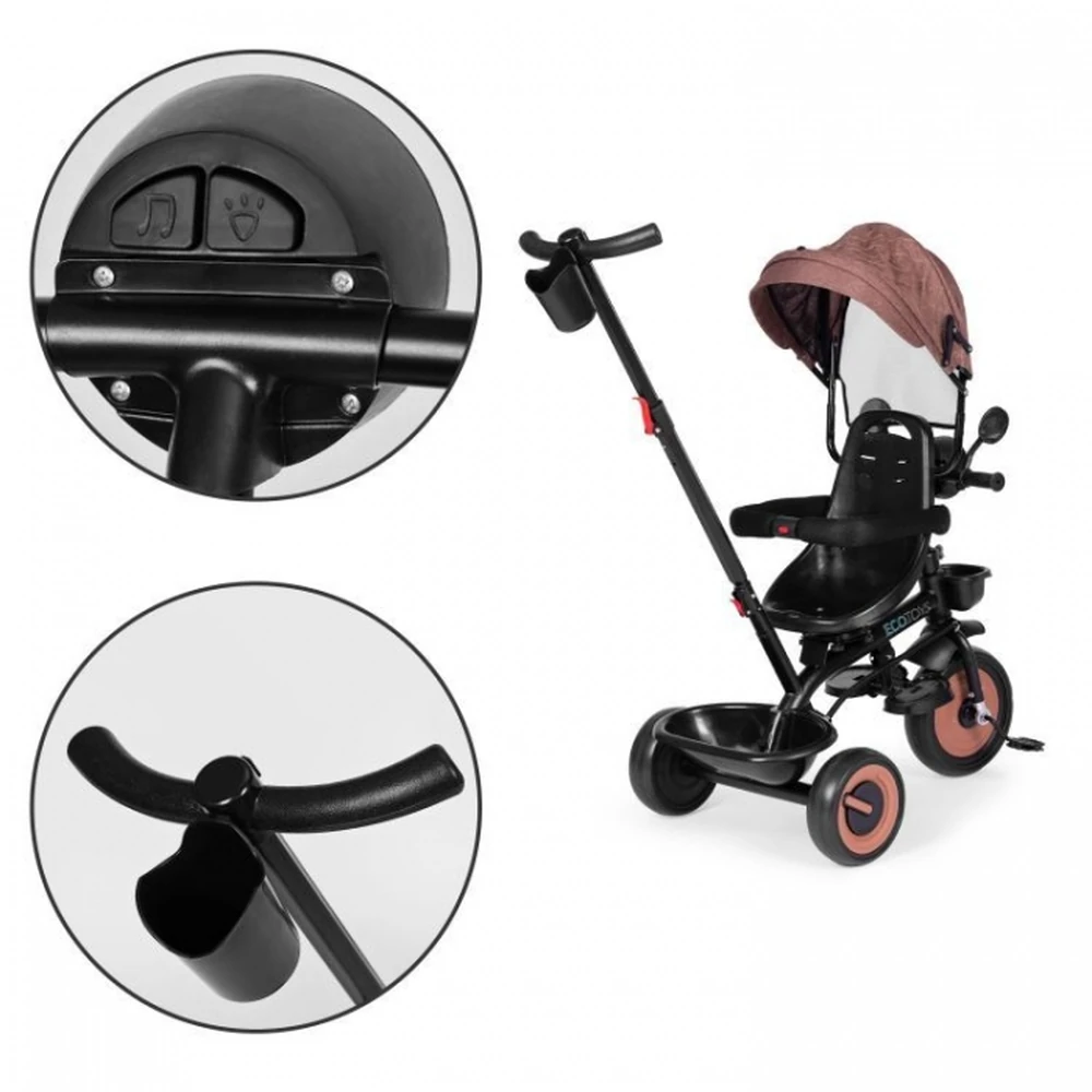Tricicleta 3 in 1 pentru copii, scaun rotativ 360°, roti din spuma EVA, Ecotoys WQL-066-51 - Bej [7]