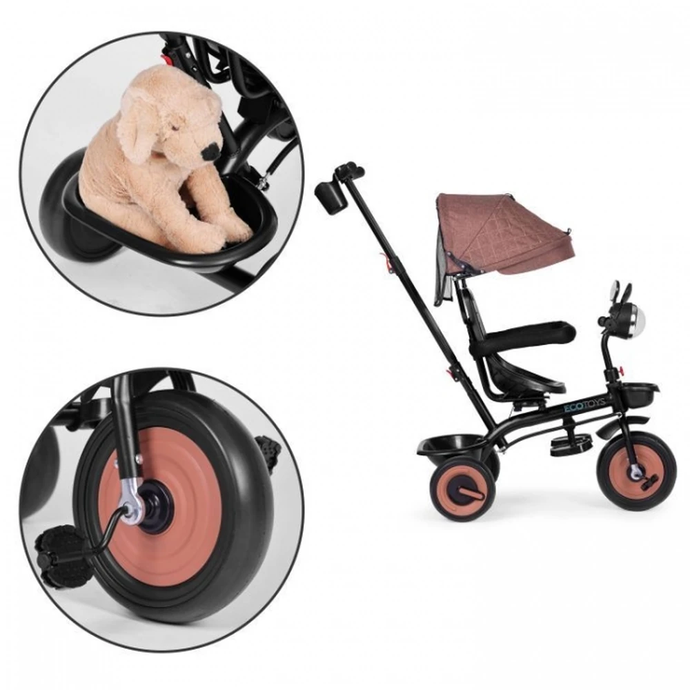 Tricicleta 3 in 1 pentru copii, scaun rotativ 360°, roti din spuma EVA, Ecotoys WQL-066-51 - Bej [8]