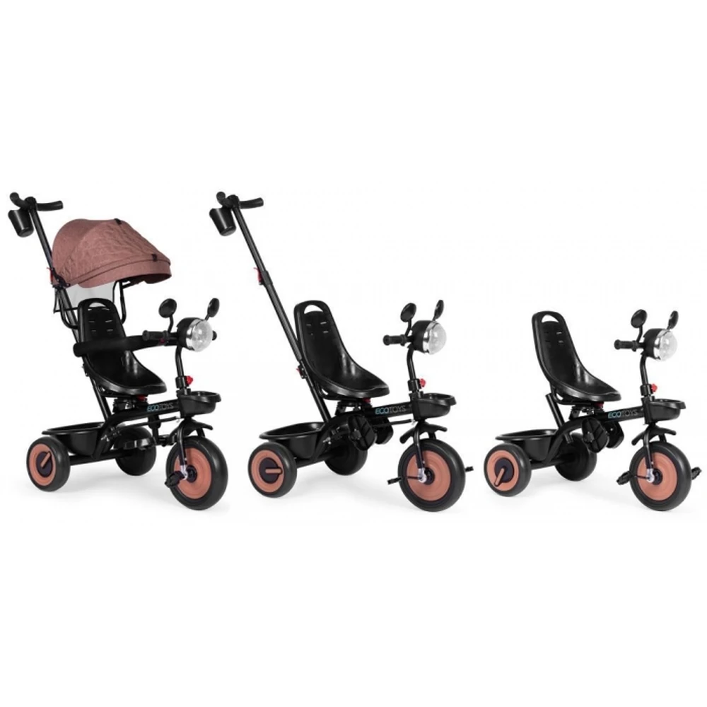 Tricicleta 3 in 1 pentru copii, scaun rotativ 360°, roti din spuma EVA, Ecotoys WQL-066-51 - Bej [14]