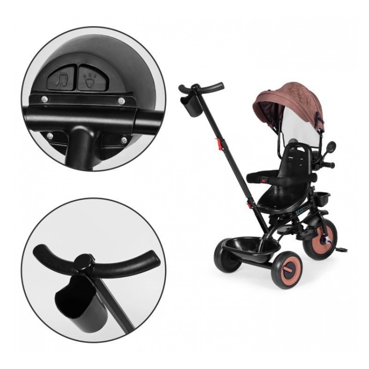 Tricicleta 3 in 1 Ecotoys WQL-066-51 Bej cu scaun 360° [12]