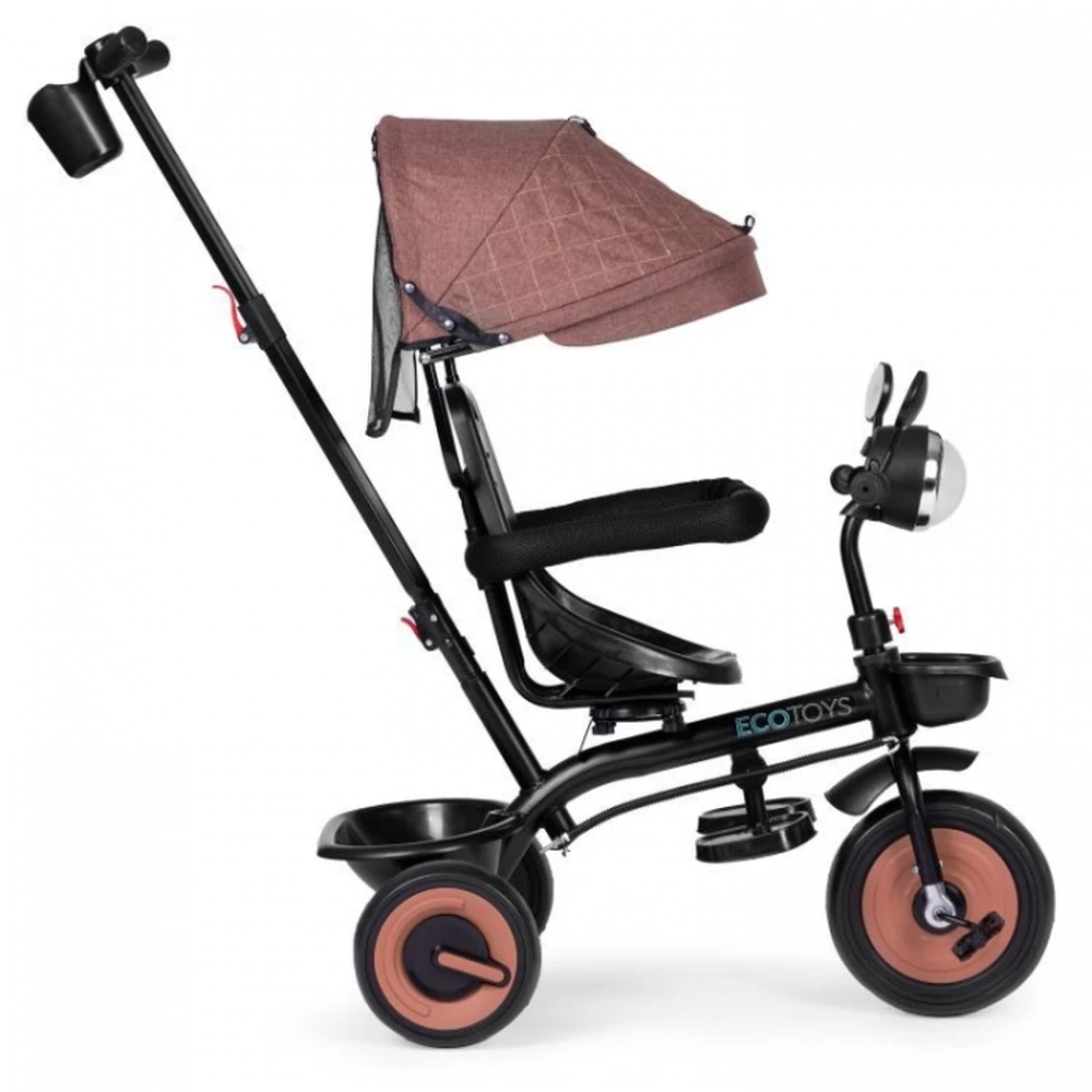 Tricicleta 3 in 1 pentru copii, scaun rotativ 360°, roti din spuma EVA, Ecotoys WQL-066-51 - Bej [3]