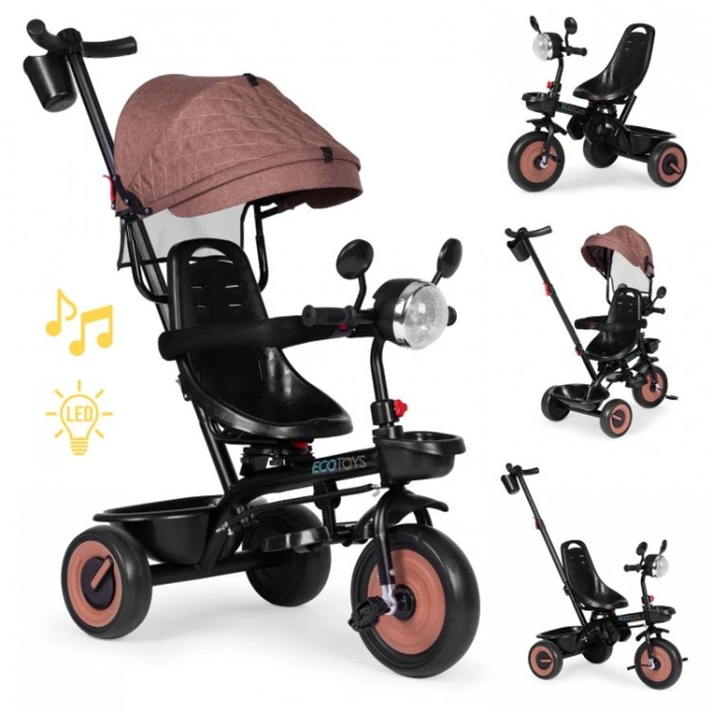 Tricicleta 3 in 1 pentru copii, scaun rotativ 360°, roti din spuma EVA, Ecotoys WQL-066-51 - Bej [1]