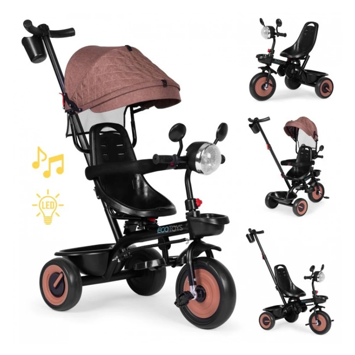 Tricicleta 3 in 1 Ecotoys WQL-066-51 Bej cu scaun 360° [2]