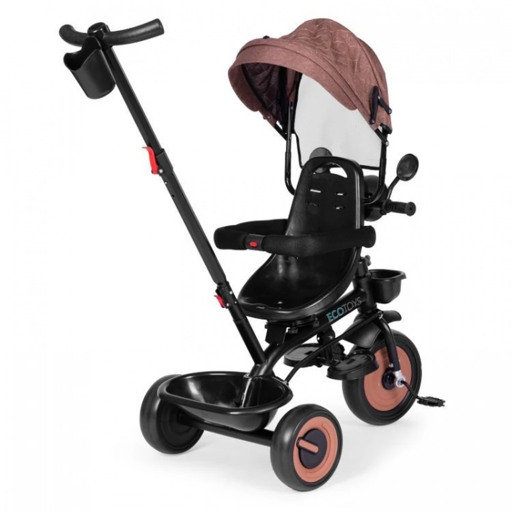 Tricicleta 3 in 1 pentru copii, scaun rotativ 360°, roti din spuma EVA, Ecotoys WQL-066-51 - Bej [4]