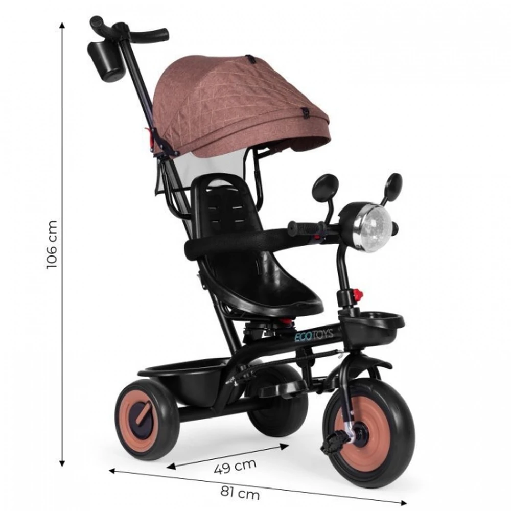 Tricicleta 3 in 1 pentru copii, scaun rotativ 360°, roti din spuma EVA, Ecotoys WQL-066-51 - Bej [9]